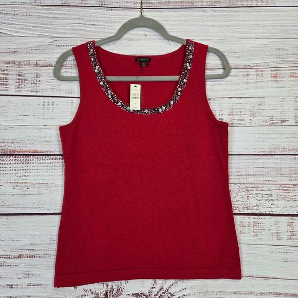 Talbots Cotton Silk Cashmere Holiday Top S Red Sleeveless Knit Jewel Neck NWT - Picture 1 of 9